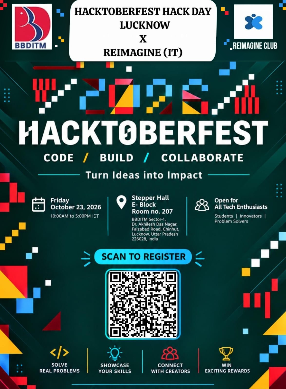 Poster for Hacktoberfest Hack Day Lucknow, 23 October 2026